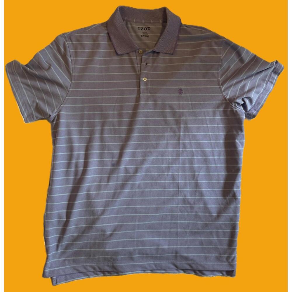 Izod IZ Logo Polo Shirt Men's XL Purple White Stripe